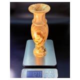 Vintage Hand-Carved Banded Onyx Stone Vase – "Teakwood" Marble.   2 lbs 12.8 oz / 1 kg 273 g.