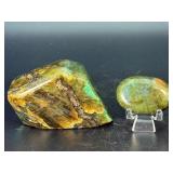 Stunning Labradorite Specimen Duo | Vibrant Blue & Sunset Orange Flash.  13.3 oz / 379 g.