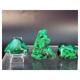 Stunning 3-Piece Malachite Collection | Polished Freeforms & Natural Rough Specimen.   4.3 oz / 123 g.