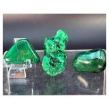 Stunning 3-Piece Malachite Collection | Polished Freeforms & Natural Rough Specimen.   4.3 oz / 123 g.