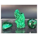 Stunning 3-Piece Malachite Collection | Polished Freeforms & Natural Rough Specimen.   4.3 oz / 123 g.
