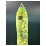 Natural Prehnite Polished Crystal Tower – Translucent Green Obelisk with Dark Inclusions.     6 oz / 172 g.