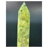Natural Prehnite Polished Crystal Tower – Translucent Green Obelisk with Dark Inclusions.     6 oz / 172 g.