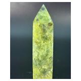 Natural Prehnite Polished Crystal Tower – Translucent Green Obelisk with Dark Inclusions.     6 oz / 172 g.