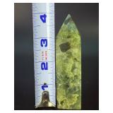Natural Prehnite Polished Crystal Tower – Translucent Green Obelisk with Dark Inclusions.     6 oz / 172 g.