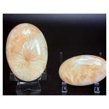 Natural Peach Scolecite & Stilbite Polished Palm Stones – Rare Radiating Crystal Specimens (Set of 2).   9 oz / 258 g.