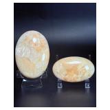 Natural Peach Scolecite & Stilbite Polished Palm Stones – Rare Radiating Crystal Specimens (Set of 2).   9 oz / 258 g.
