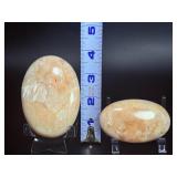 Natural Peach Scolecite & Stilbite Polished Palm Stones – Rare Radiating Crystal Specimens (Set of 2).   9 oz / 258 g.