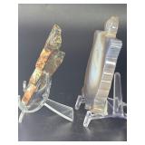 Hand-Carved Gemstone Pair: Ocean Jasper Butterfly & Agate Geode Turtle.   8.2 oz / 233 g.