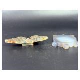 Hand-Carved Gemstone Pair: Ocean Jasper Butterfly & Agate Geode Turtle.   8.2 oz / 233 g.