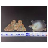 Hand-Carved Gemstone Pair: Ocean Jasper Butterfly & Agate Geode Turtle.   8.2 oz / 233 g.