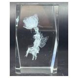 Vintage 3D Laser Etched Crystal Glass Paperweight - Winged Fairy & Lotus Flower.   1 lb .2 oz / 460 g.