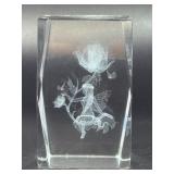 Vintage 3D Laser Etched Crystal Glass Paperweight - Winged Fairy & Lotus Flower.   1 lb .2 oz / 460 g.