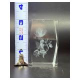 Vintage 3D Laser Etched Crystal Glass Paperweight - Winged Fairy & Lotus Flower.   1 lb .2 oz / 460 g.