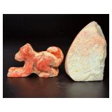 Hand-Carved Pink Banded Calcite Dog Figurine & Matching Raw Specimen Set.5.9 oz / 170 g.
