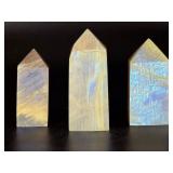 Set of 3 Blue Flash Moonstone Obelisks – High Iridescence Crystal Towers.   8 oz / 229 g.