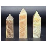 Set of 3 Blue Flash Moonstone Obelisks – High Iridescence Crystal Towers.   8 oz / 229 g.