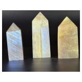 Set of 3 Blue Flash Moonstone Obelisks – High Iridescence Crystal Towers.   8 oz / 229 g.