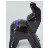 Vintage Hand-Carved Black Obsidian Elephant Figurine - Semi-Precious Stone Inlay - Trunk Up for Good Luck.   7.5 oz / 214 g.