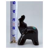 Vintage Hand-Carved Black Obsidian Elephant Figurine - Semi-Precious Stone Inlay - Trunk Up for Good Luck.   7.5 oz / 214 g.