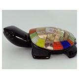 Artisan Hand-Carved Black Obsidian & Mosaic Abalone Turtle Figurine.   5.5 oz / 158 g.