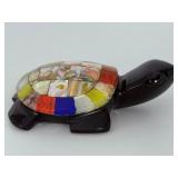 Artisan Hand-Carved Black Obsidian & Mosaic Abalone Turtle Figurine.   5.5 oz / 158 g.