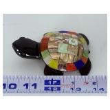 Artisan Hand-Carved Black Obsidian & Mosaic Abalone Turtle Figurine.   5.5 oz / 158 g.