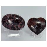 Rare Garnet in Arfvedsonite Polished Palm Stone & Heart Carving Set – Natural Manifestation Crystals.   9.7 oz / 277 g.