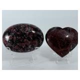 Rare Garnet in Arfvedsonite Polished Palm Stone & Heart Carving Set – Natural Manifestation Crystals.   9.7 oz / 277 g.
