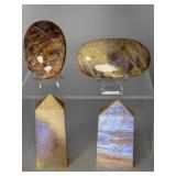 Premium 4-Piece Flashy Moonstone & Sunstone Collection: High-Grade Polished Towers and Large Palm Stones with Intense Blue & Golden Adularescence.   10.7 oz / 306 g.