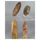 Premium 4-Piece Flashy Moonstone & Sunstone Collection: High-Grade Polished Towers and Large Palm Stones with Intense Blue & Golden Adularescence.   10.7 oz / 306 g.