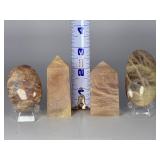 Premium 4-Piece Flashy Moonstone & Sunstone Collection: High-Grade Polished Towers and Large Palm Stones with Intense Blue & Golden Adularescence.   10.7 oz / 306 g.