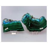 Rare Malachite with Turquoise-Blue Chrysocolla – Two High-Grade Polished Slices.   8.5 oz / 241 g.