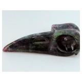 Natural Ruby in Zoisite Raven Skull Carving – Large Hand-Carved Gemstone Crow Skull Totem.  2,2 oz / 63 g.