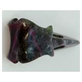 Natural Ruby in Zoisite Raven Skull Carving – Large Hand-Carved Gemstone Crow Skull Totem.  2,2 oz / 63 g.