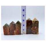 Set of 5 Natural Red Moss Agate Crystal Towers – Rare Iron Oxide Inclusions.     1 lb 2.1 oz / 514 g.