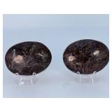 Matching Pair of Polished Arfvedsonite Palm Stones with Garnet Inclusions.   10. 7 oz / 306 g.