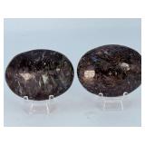 Matching Pair of Polished Arfvedsonite Palm Stones with Garnet Inclusions.   10. 7 oz / 306 g.