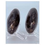 Matching Pair of Polished Arfvedsonite Palm Stones with Garnet Inclusions.   10. 7 oz / 306 g.