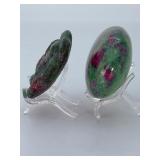 Stunning Ruby in Zoisite & Ruby in Fuchsite Collector’s Pair – Hand-Carved Rose & Polished Palm Stone.   8 oz / 227 g.