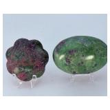 Stunning Ruby in Zoisite & Ruby in Fuchsite Collector’s Pair – Hand-Carved Rose & Polished Palm Stone.   8 oz / 227 g.