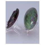 Stunning Ruby in Zoisite & Ruby in Fuchsite Collector’s Pair – Hand-Carved Rose & Polished Palm Stone.   8 oz / 227 g.
