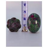 Stunning Ruby in Zoisite & Ruby in Fuchsite Collector’s Pair – Hand-Carved Rose & Polished Palm Stone.   8 oz / 227 g.