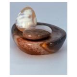 Stunning Natural Banded Agate Set – 1 Hand-Carved Bowl & 2 Polished Palm Stones.   10.7 oz / 306 g.