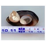 Stunning Natural Banded Agate Set – 1 Hand-Carved Bowl & 2 Polished Palm Stones.   10.7 oz / 306 g.