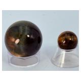 Natural Blue & Gold Tiger’s Eye Sphere Set – Chatoyant "Hawk’s Eye" & Golden Quartz Specimens.   2.8 oz / 81 g.