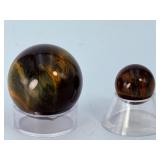 Natural Blue & Gold Tiger’s Eye Sphere Set – Chatoyant "Hawk’s Eye" & Golden Quartz Specimens.   2.8 oz / 81 g.