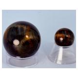Natural Blue & Gold Tiger’s Eye Sphere Set – Chatoyant "Hawk’s Eye" & Golden Quartz Specimens.   2.8 oz / 81 g.