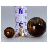 Natural Blue & Gold Tiger’s Eye Sphere Set – Chatoyant "Hawk’s Eye" & Golden Quartz Specimens.   2.8 oz / 81 g.