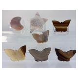 Seven-Piece Collector’s Set: Hand-Carved Agate Moon, Star, & Butterflies.   10.7 oz / 306 g.